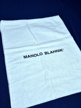 Authentic Manolo Blahnik Shoe Dust Bag - White Cotton / Black Logo